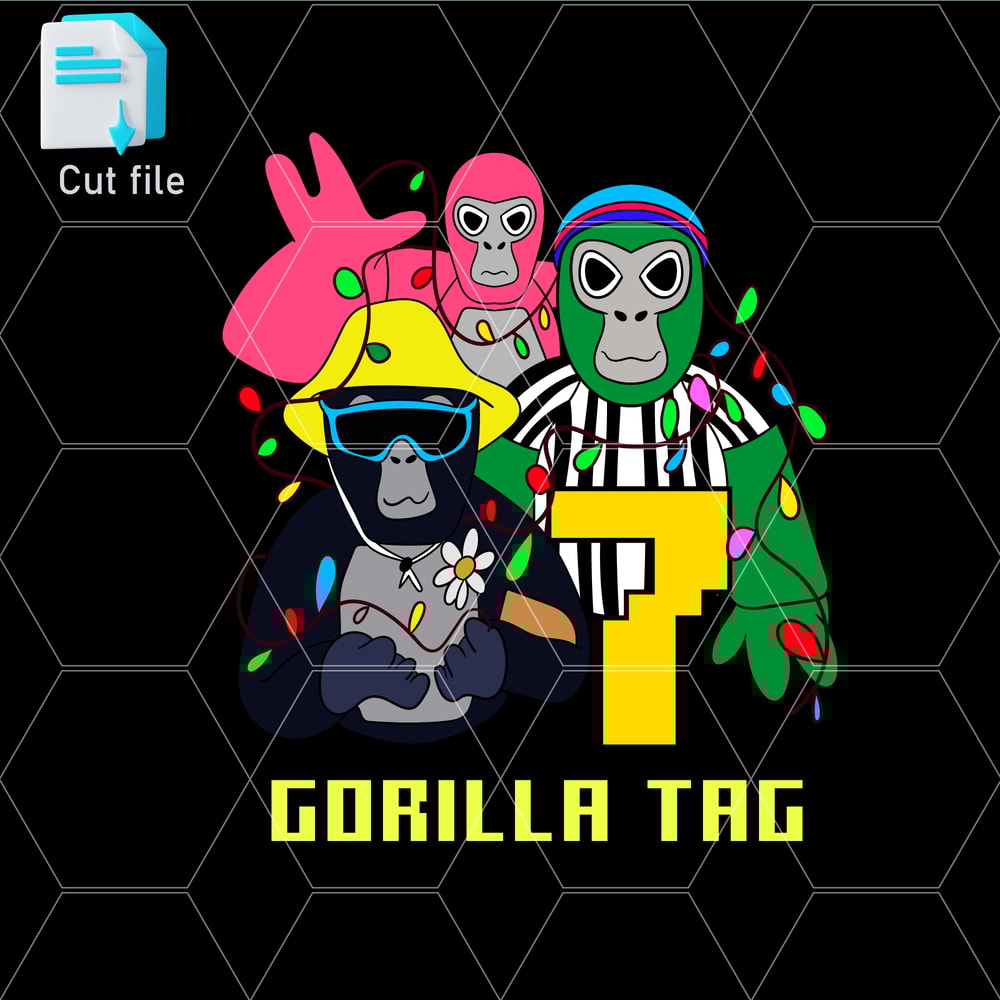 Editable Bundle Gorilla Tag TShirt SVG Happy 7th BithdaySVGInkPng Cut FileColoring Pages 0