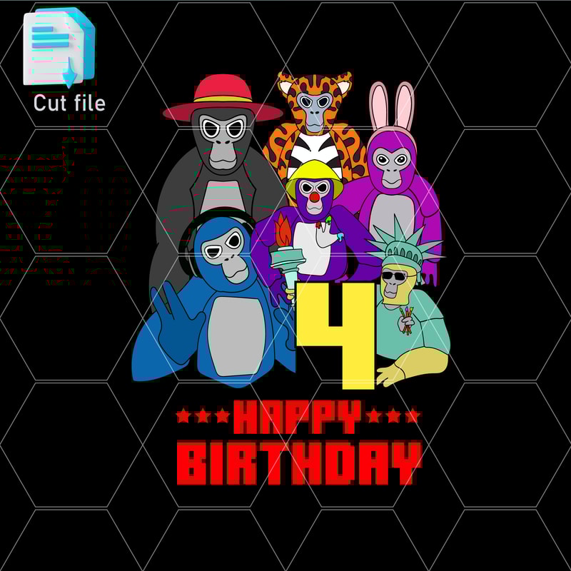 Editable Bundle Gorilla Tag TShirt SVG Printable TShirt For 4th Birthday Gift Happy BithdaySVGInkPn 0