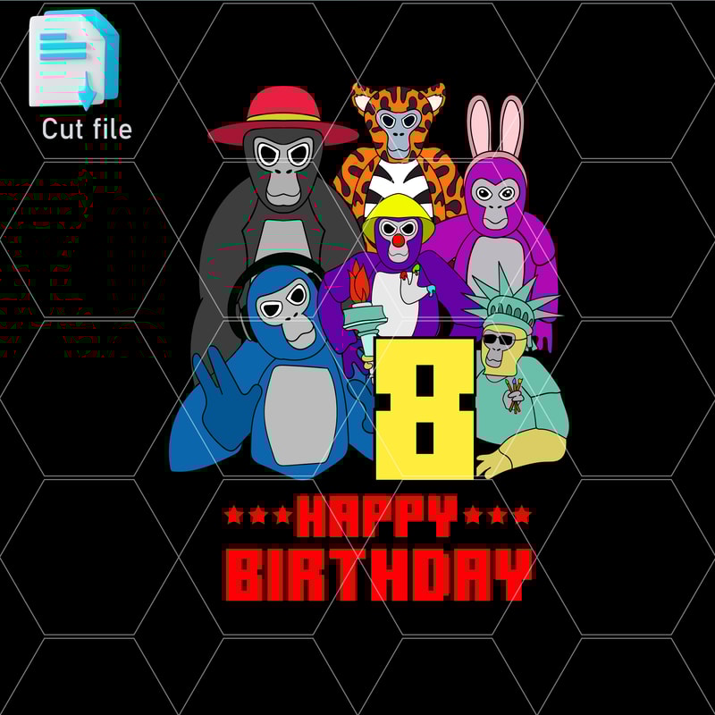 Editable Bundle Gorilla Tag TShirt SVG Printable TShirt For 8th Birthday Gift Happy BithdaySVGInkPn 0