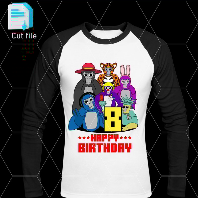 Editable Bundle Gorilla Tag TShirt SVG Printable TShirt For 8th Birthday Gift Happy BithdaySVGInkPn 1