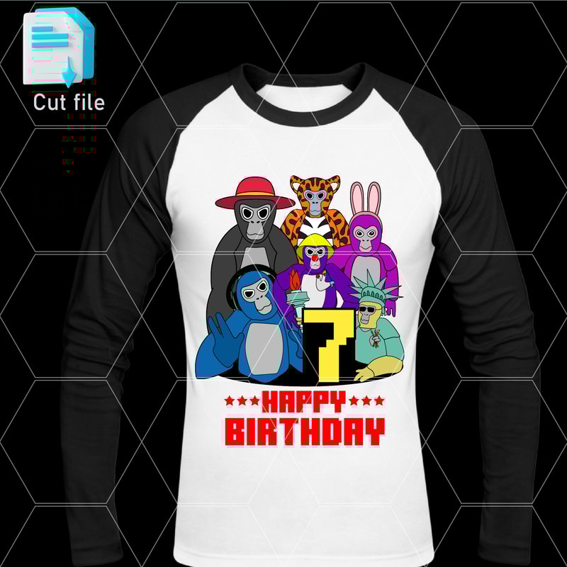 Editable Bundle Gorilla Tag TShirt SVG Printable TShirt For 7th Birthday Gift Happy BithdaySVGInkPn 1