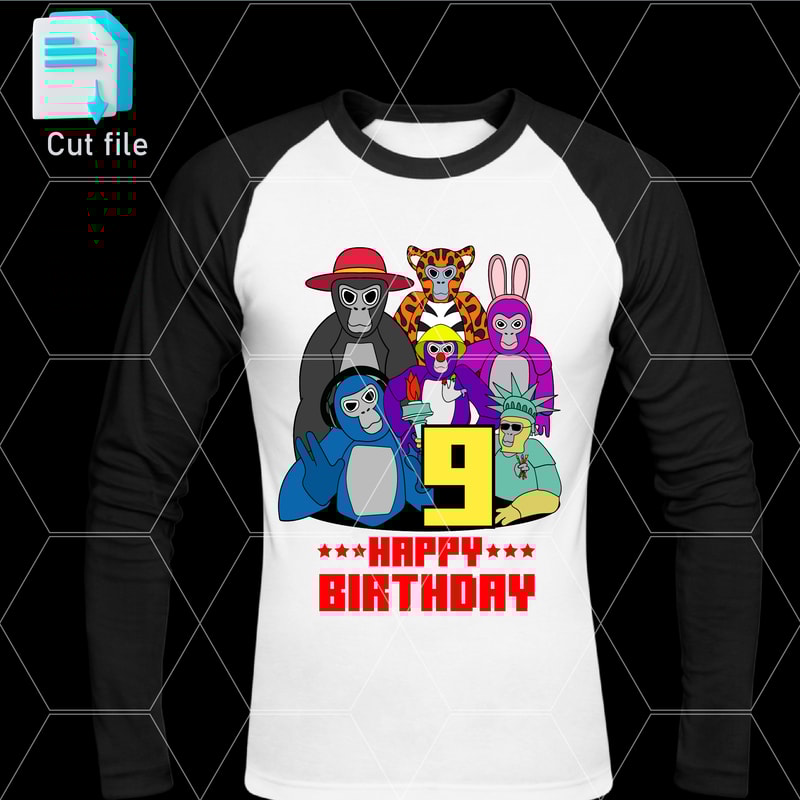 Editable Bundle Gorilla Tag TShirt SVG Printable TShirt For 9th Birthday Gift Happy BithdaySVGInkPn 1