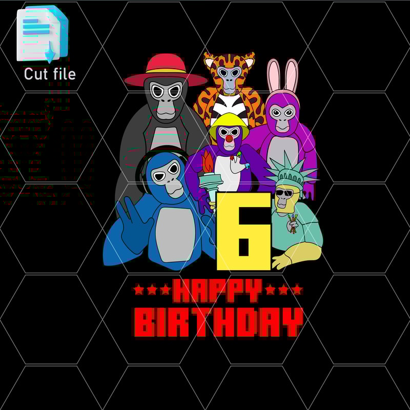 Editable Bundle Gorilla Tag TShirt SVG Printable TShirt For 6th Birthday Gift Happy BithdaySVGInkPn 0