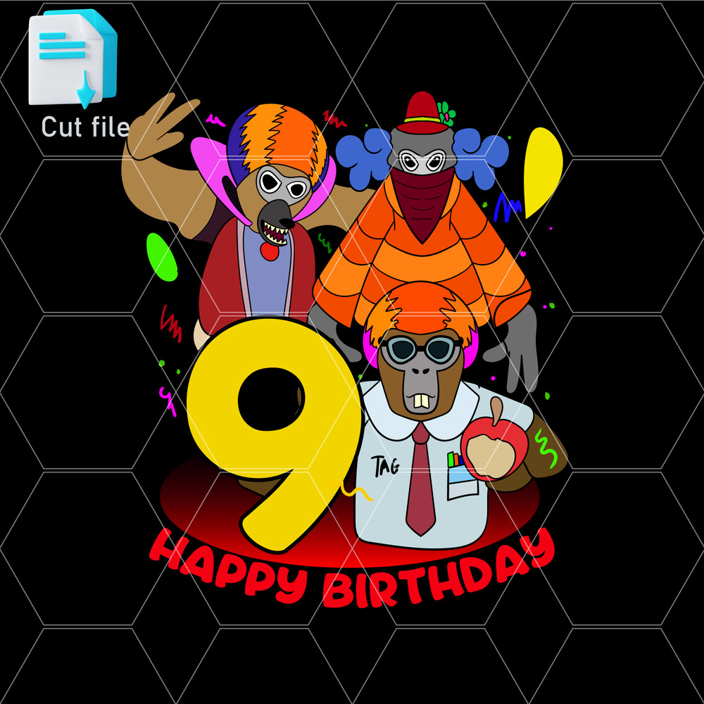 Editable Bundle SVGInkPng Cut File Gorilla Tag TShirt SVG Printable TShirt For 9th Birthday Gift Ha 0