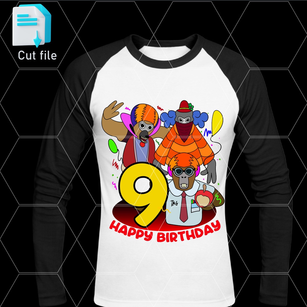 Editable Bundle SVGInkPng Cut File Gorilla Tag TShirt SVG Printable TShirt For 9th Birthday Gift Ha 1