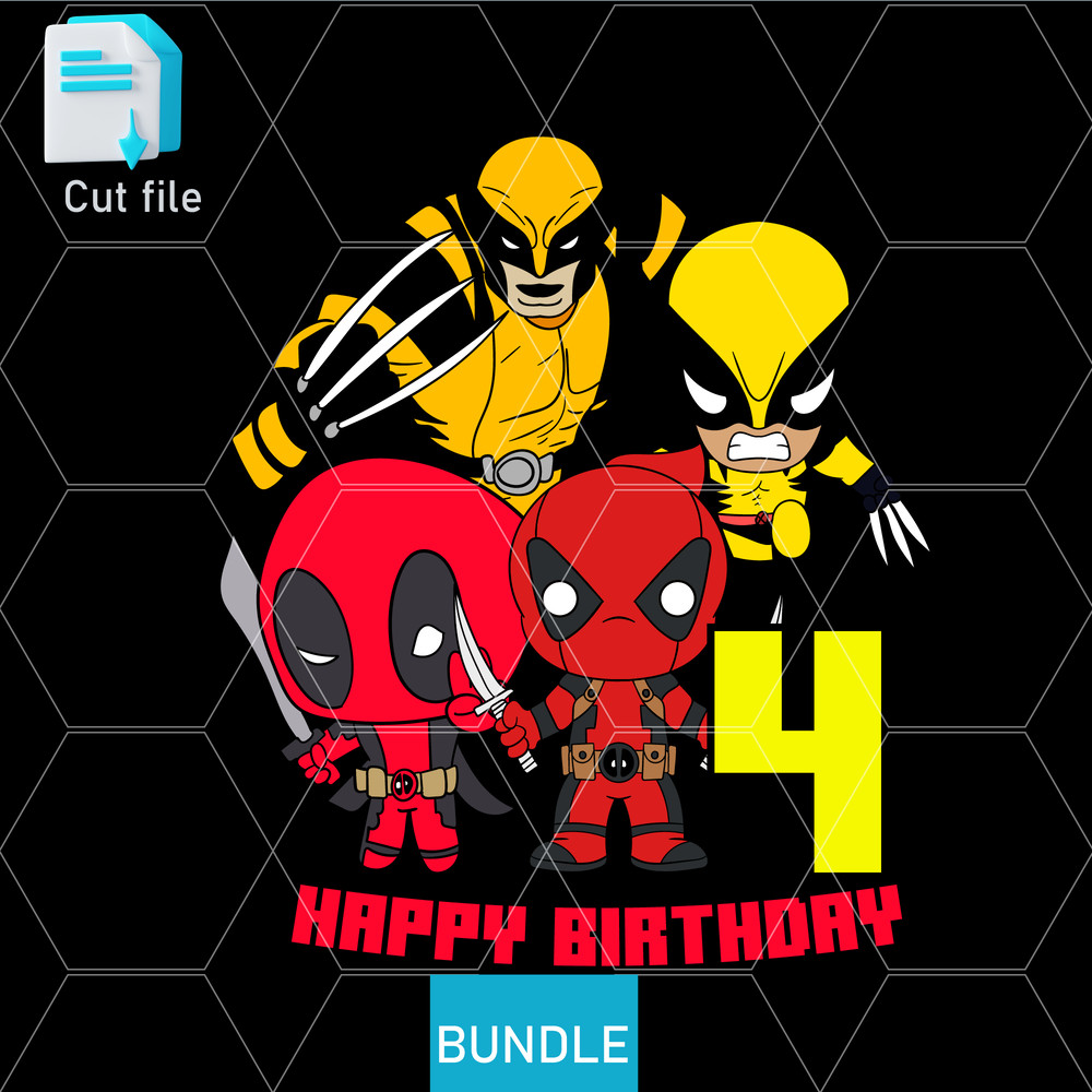 Editable Bundle SVGInkPng Cut File Deadpool And Wolverine PNG PDF To Print TShirt For 9th Birthday  0