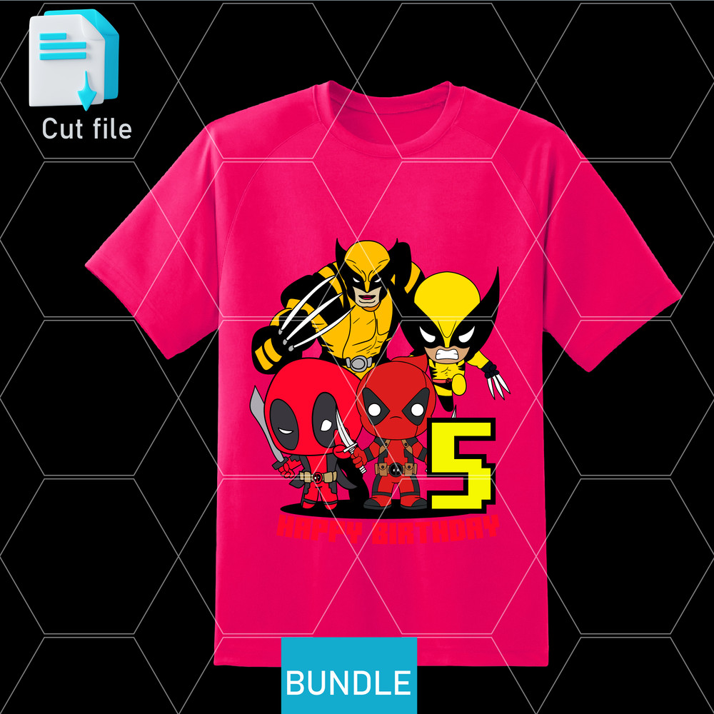 Editable Bundle SVGInkPng Cut File Deadpool And Wolverine PNG PDF To Print TShirt For 5th Birthday  1