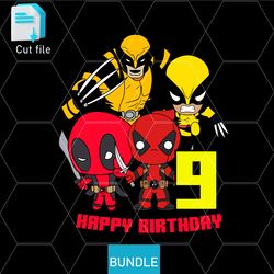 editable bundle svg,ink,png cut file deadpool and wolverine png, pdf to print t-shirt for 9th birthday gift.
