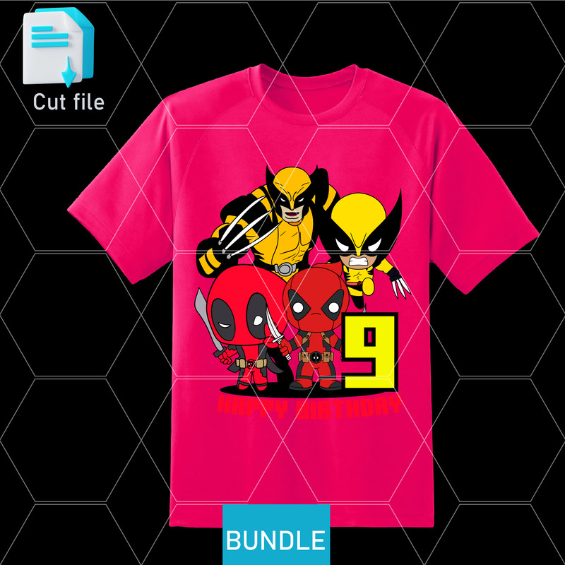 Editable Bundle SVGInkPng Cut File Deadpool And Wolverine PNG PDF To Print TShirt For 9th Birthday  1