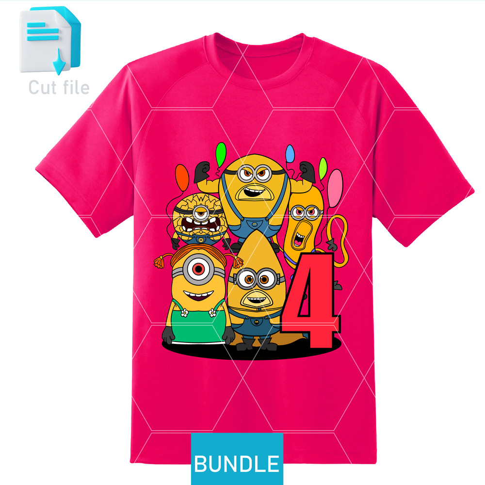 Editable Bundle SVGInkPngCut File 4th Birthday TShirt Mega Minion Gus SVG Minion Jerry PNG Tim From 1