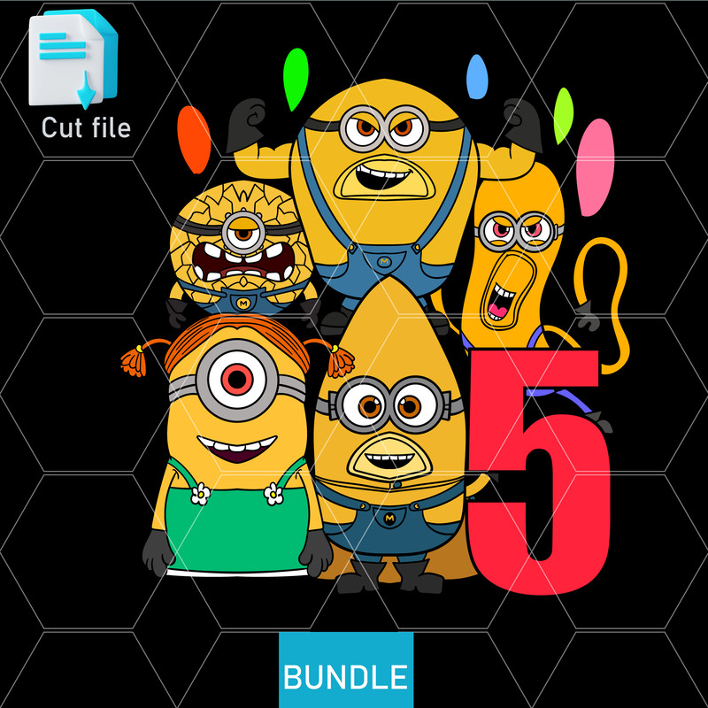 Editable Bundle SVGInkPngCut File 5th Birthday TShirt Mega Minion Gus SVG Minion Jerry PNG Tim From 0