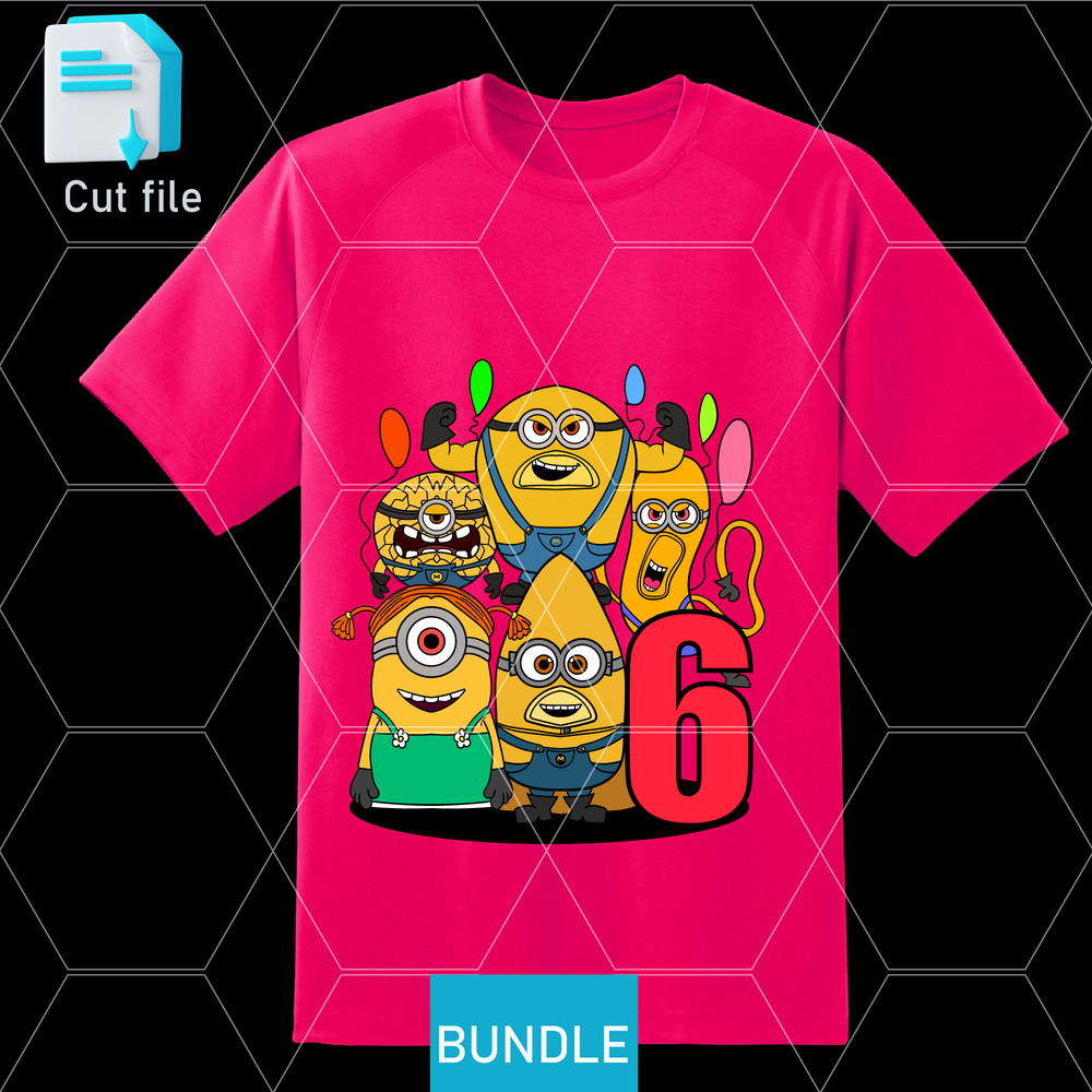 Editable Bundle SVGInkPngCut File 6th Birthday TShirt Mega Minion Gus SVG Minion Jerry PNG Tim From 1