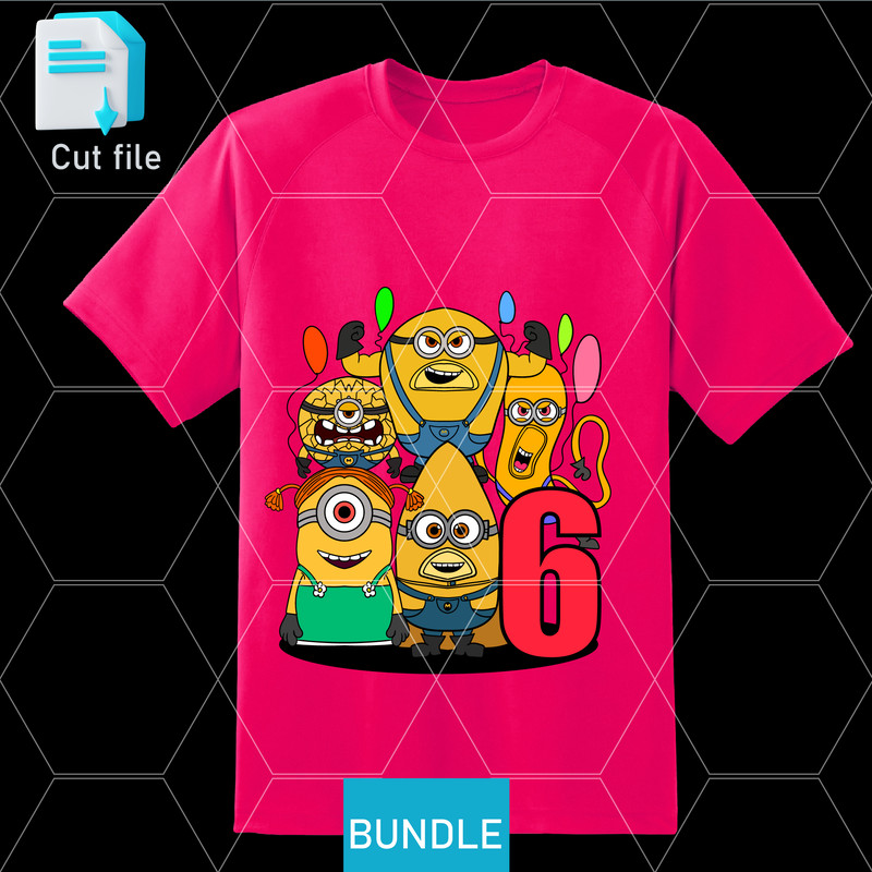 Editable Bundle SVGInkPngCut File 6th Birthday TShirt Mega Minion Gus SVG Minion Jerry PNG Tim From 1