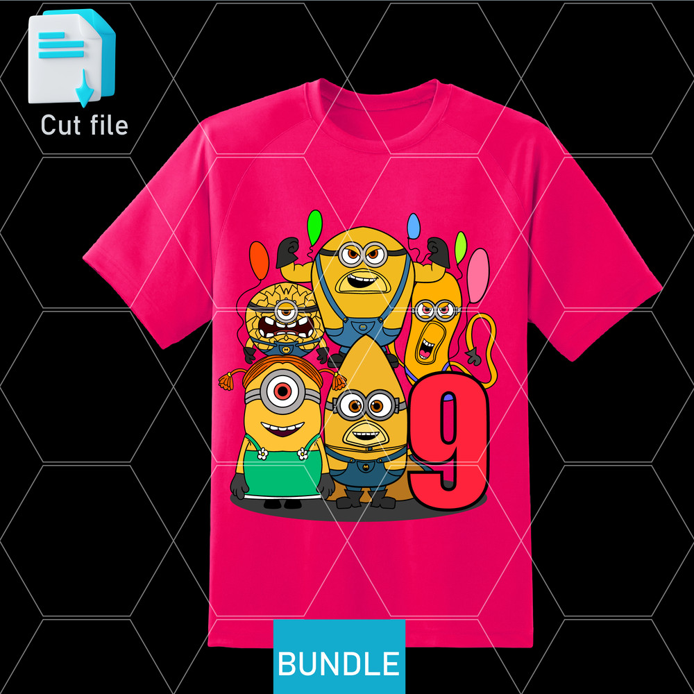 Editable Bundle SVGInkPngCut File 9th Birthday TShirt Mega Minion Gus SVG Minion Jerry PNG Tim From 0