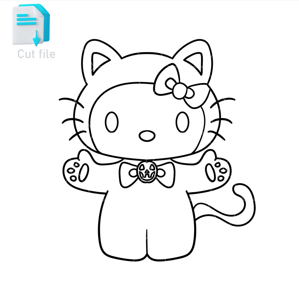 Editable SVGInkPngCut File Hello Kitty Black Cat Vector Illustration Character 1