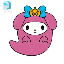 editable svg,ink,png,cut file, my melody ghost vector illustration character