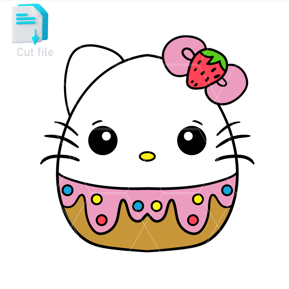 Editable SVGInkPngCut FileHello Kitty Ice Cream Vector Illustration Character 0