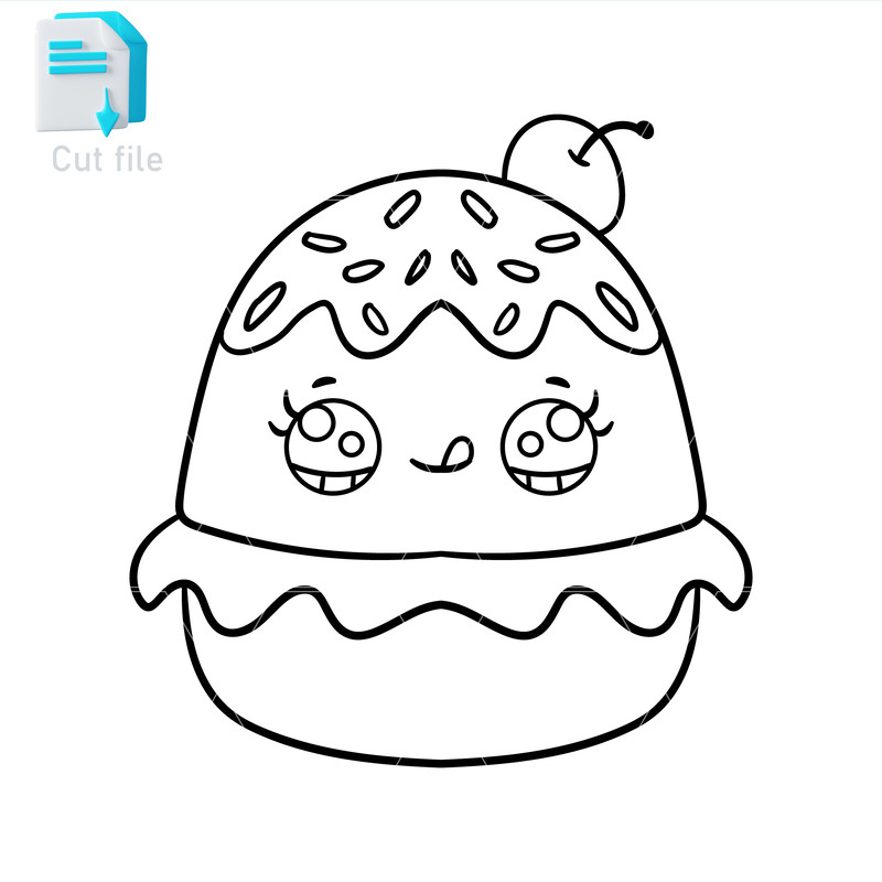 Editable SVGInkPngCut FileIce Cream Sundae Vector Illustration Character 1