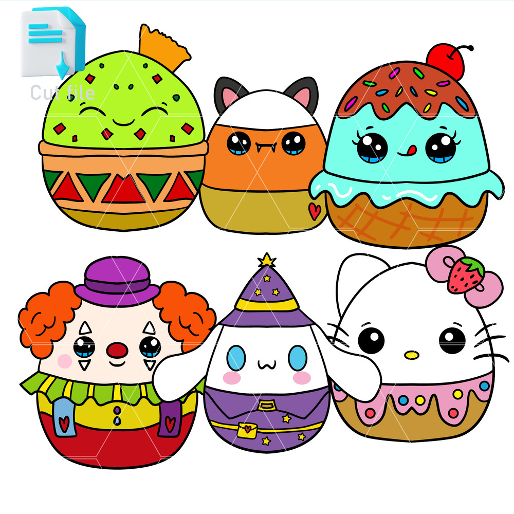 Editable SVGInkPngCut FileCandy Corn BatCinnamoroll Wizard SquishmallowsCute ClownGuacamole Dip And 0