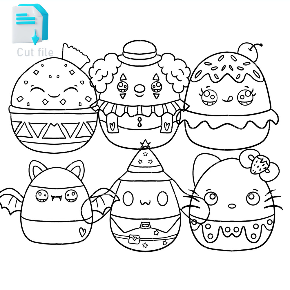 Editable SVGInkPngCut FileCandy Corn BatCinnamoroll Wizard SquishmallowsCute ClownGuacamole Dip And 1