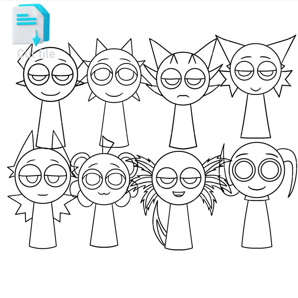 Sprunki Increedibox ArthurAxelAzaleaBerry Light PinkBildeNBriAquaArio SVG PNG INK Instant Download 1