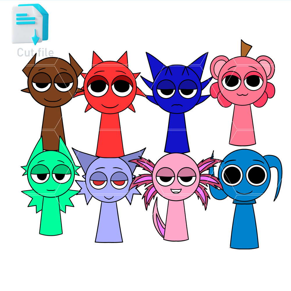 Sprunki Increedibox ArthurAxelAzaleaBerry Light PinkBildeNBriAquaArio SVG PNG INK Instant Download 0