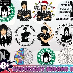 wednesday addams svg bundle, thing svg, jenna ortega addams family svg, png digital download cricut cut cutting clipart