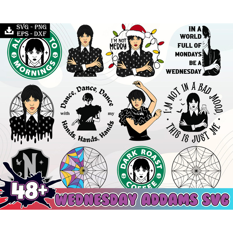 Wednesday Addams SVG Bundle, Thing Svg, Jenna Ortega Addams Family svg, png digital download Cricut cut cutting clipart