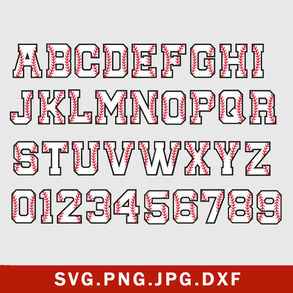 Baseball Letters And Number Svg, Baseball Font Svg, Sport Letters Svg, Png Dxf Eps File