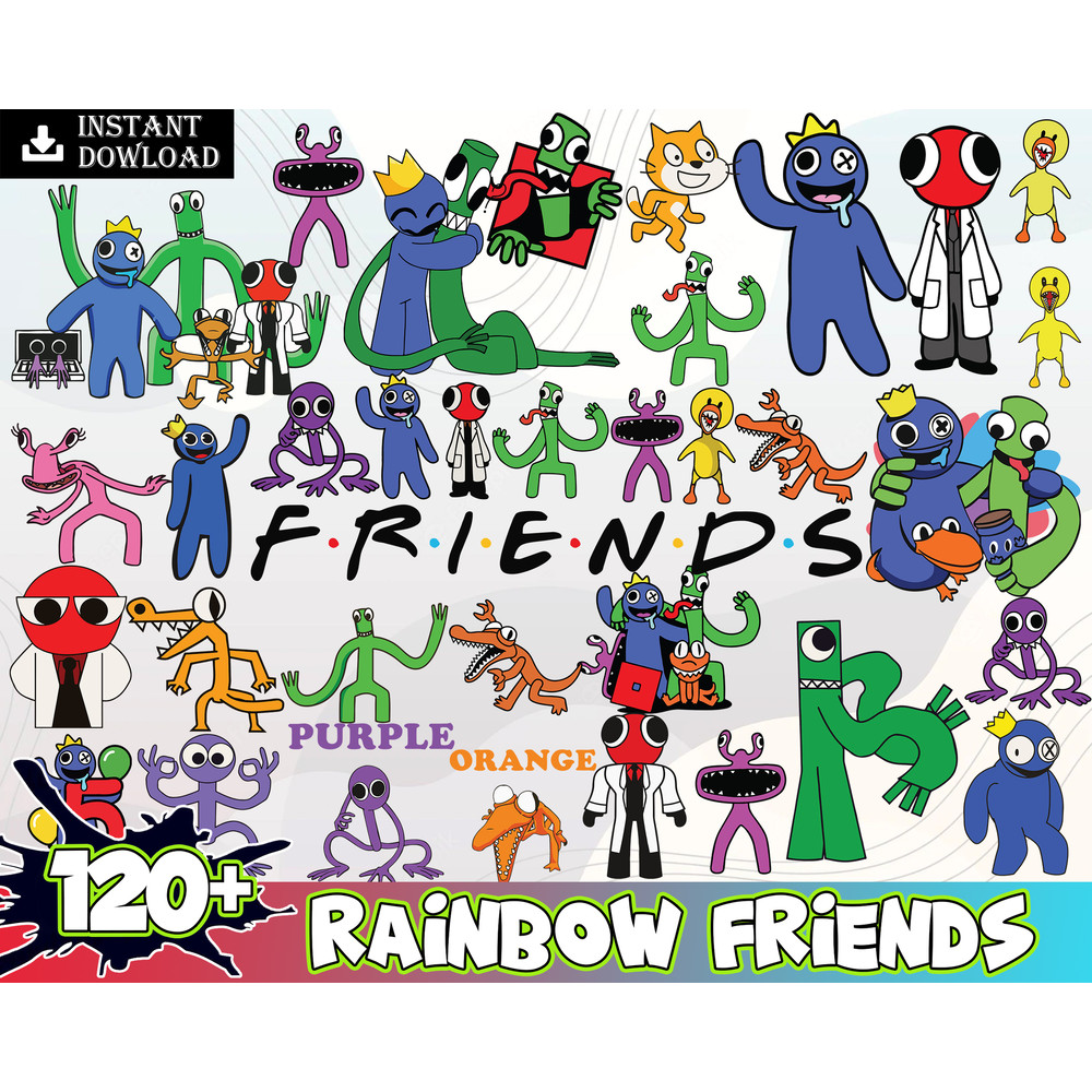 120 Rainbow Friends Bundle Svg, Rainbow Friends Svg, Rainbow Friends Characters Svg, Roblox Friends Svg