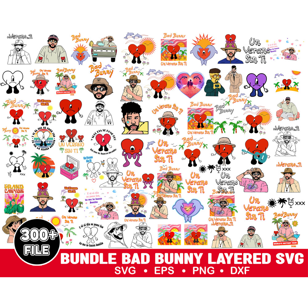 Bad Bunny Bundle svg | Un Verano Sin ti| sad heart SVG | PNG Bundle Layered SVG