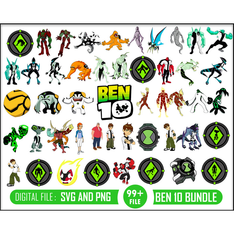 Ben 10 Bundle Svg, Ben 10 Svg, Ben 10 Png, Ben 10 Clipart, Cartoon Svg, Png Digitla File