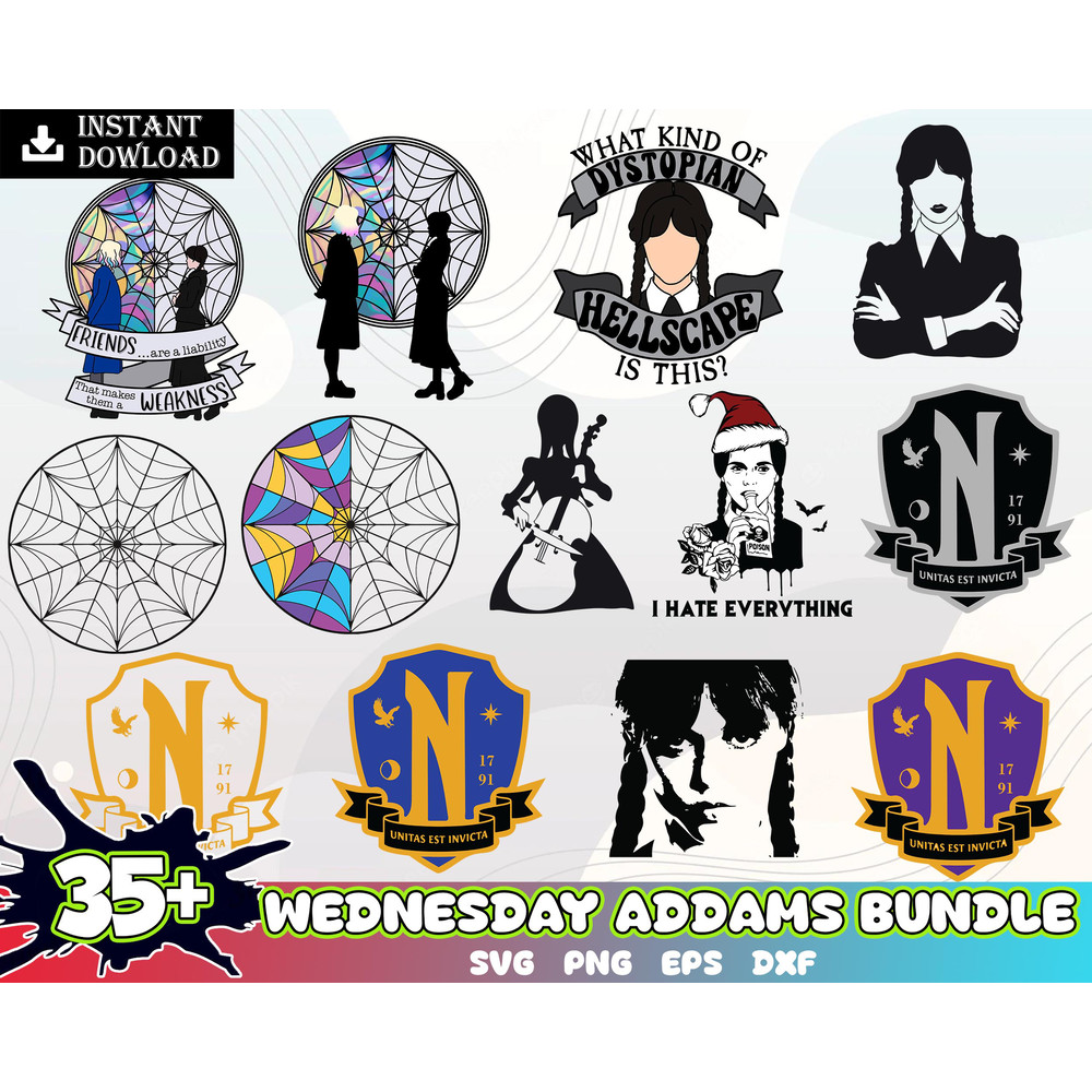 Wednesday Addams svg, Addams Family svg file, Netflix series bundle, Wednesday svg png eps dxf