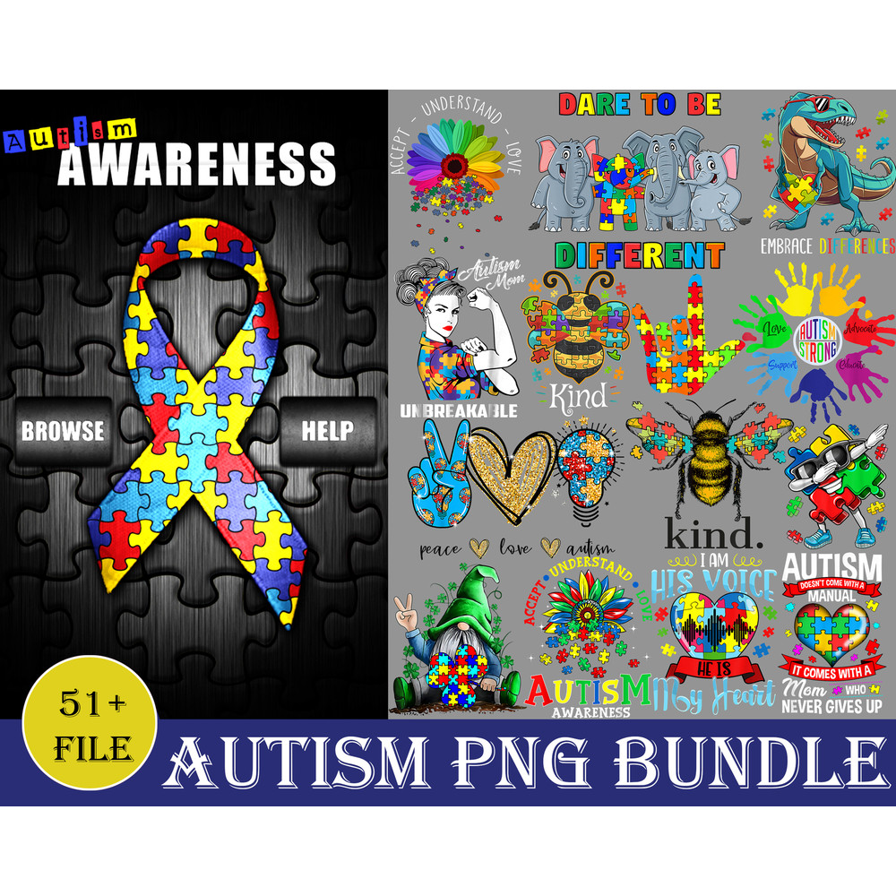 Autism PNG Bundle, Autism Awareness png, Autism Bee png , Vector file , Silhouette Digital Dowload