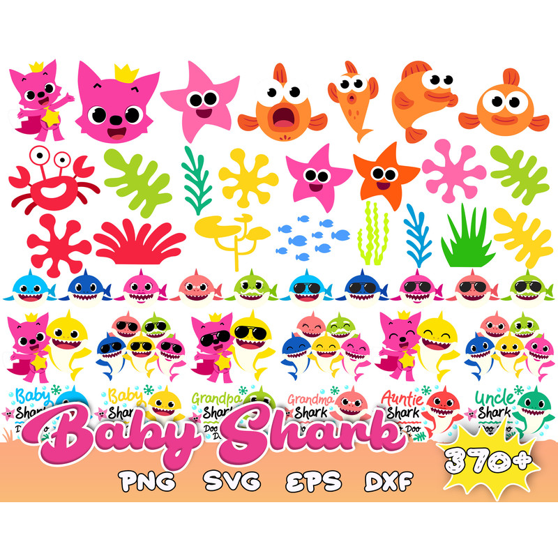 Baby Shark Bundle Svg, Baby Shark Party Svg, Baby Shark Family Svg, Png Dxf Eps File