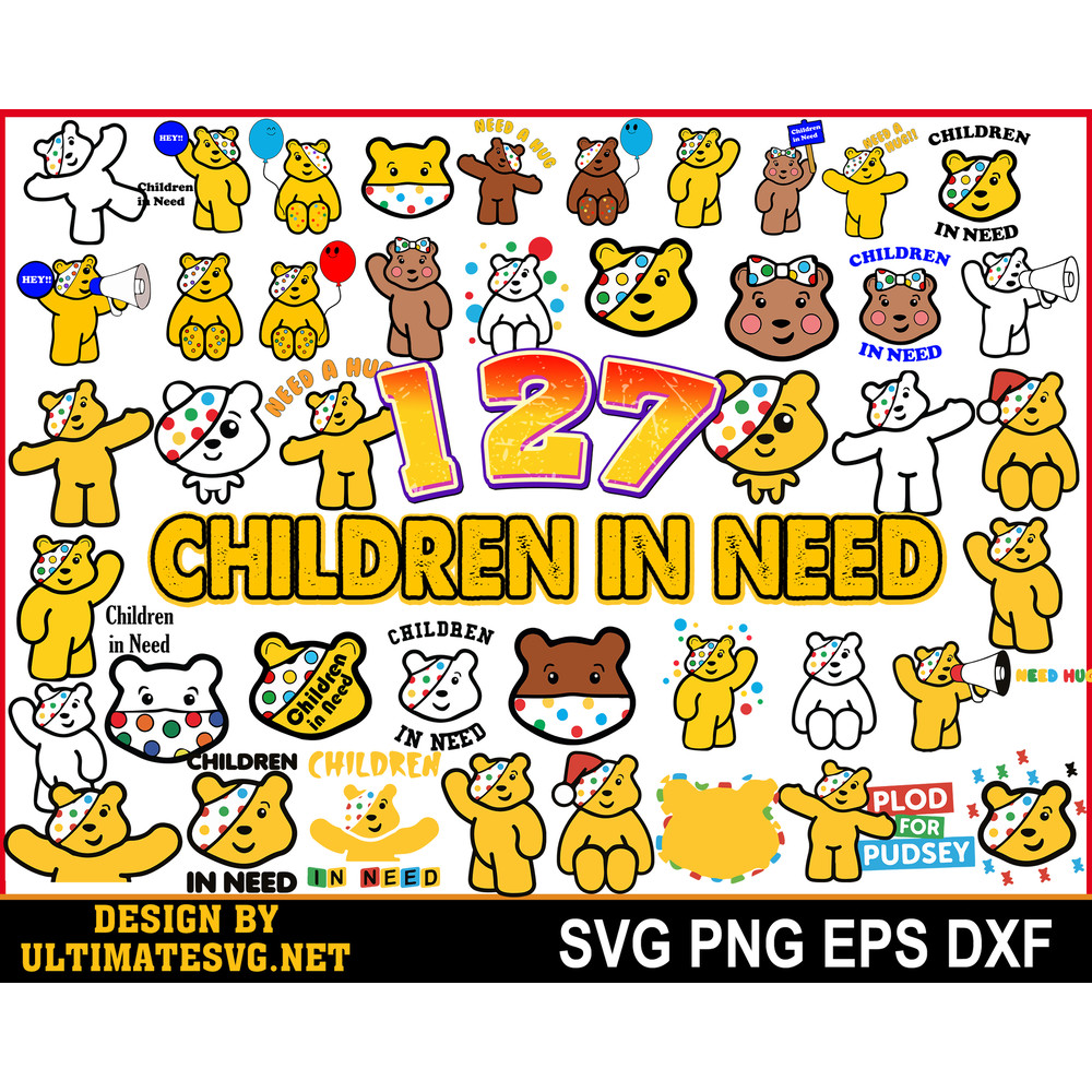 Children in Need - Pudsey Bear - Red Nose Day - charity raising SVG - Digital Download | Instant Download svg dxf png
