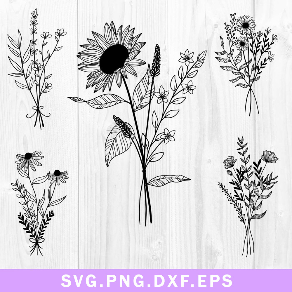 Bundle Wildflowers Svg, Wildflowers Svg, Flower Svg, Png Dxf Eps File