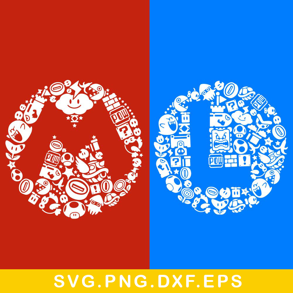 Super Mario Svg, L Word Super Mario Svg, M Word Super Mario Svg, Mario Bros Svg, Super Luigi Svg, Png Dxf Eps File