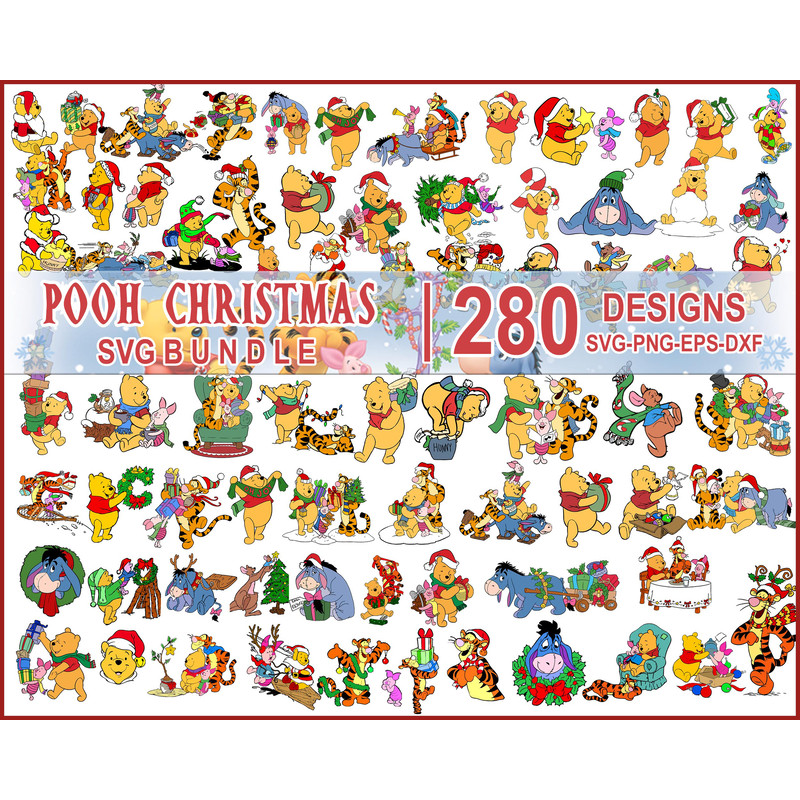 Christmas Winnie The Pooh SVG Bundle, Christmas Pooh SVG Cut File, Tigger Vector Art File, Cricut Svg File