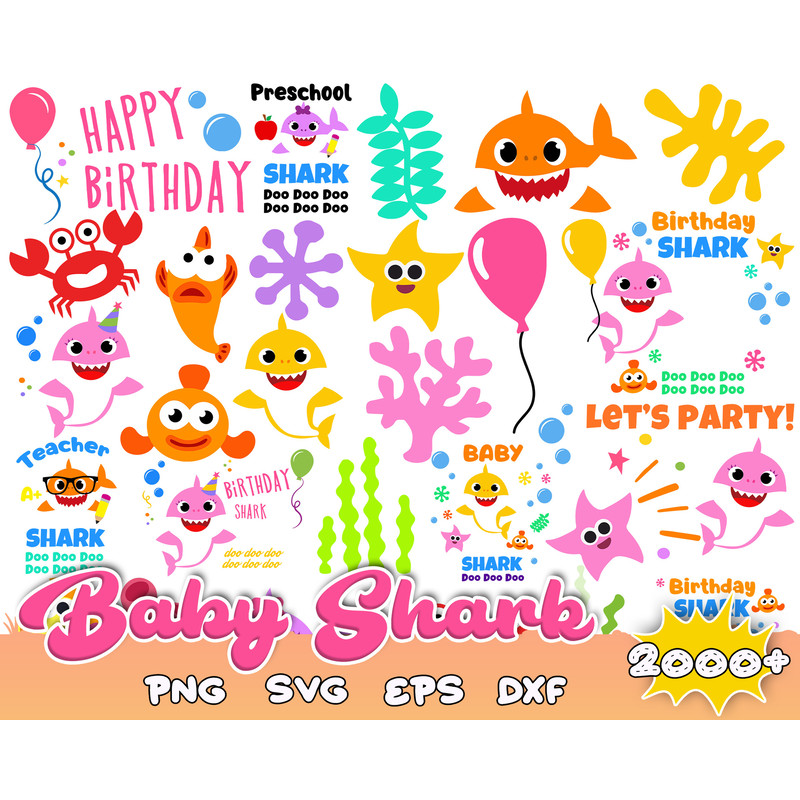 Bundle Baby Shark Svg, Baby Shark Birthday Svg, Shark Bundle Svg, Baby Shark Cricut File