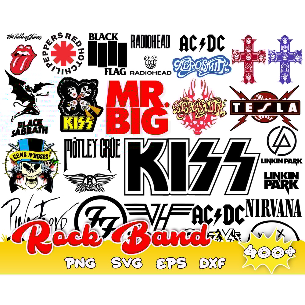 Rock Band Bundle Svg, Rock Band Logo Svg, Rock Music Svg, Rock and Roll Bundle Svg, Rock Flames Svg