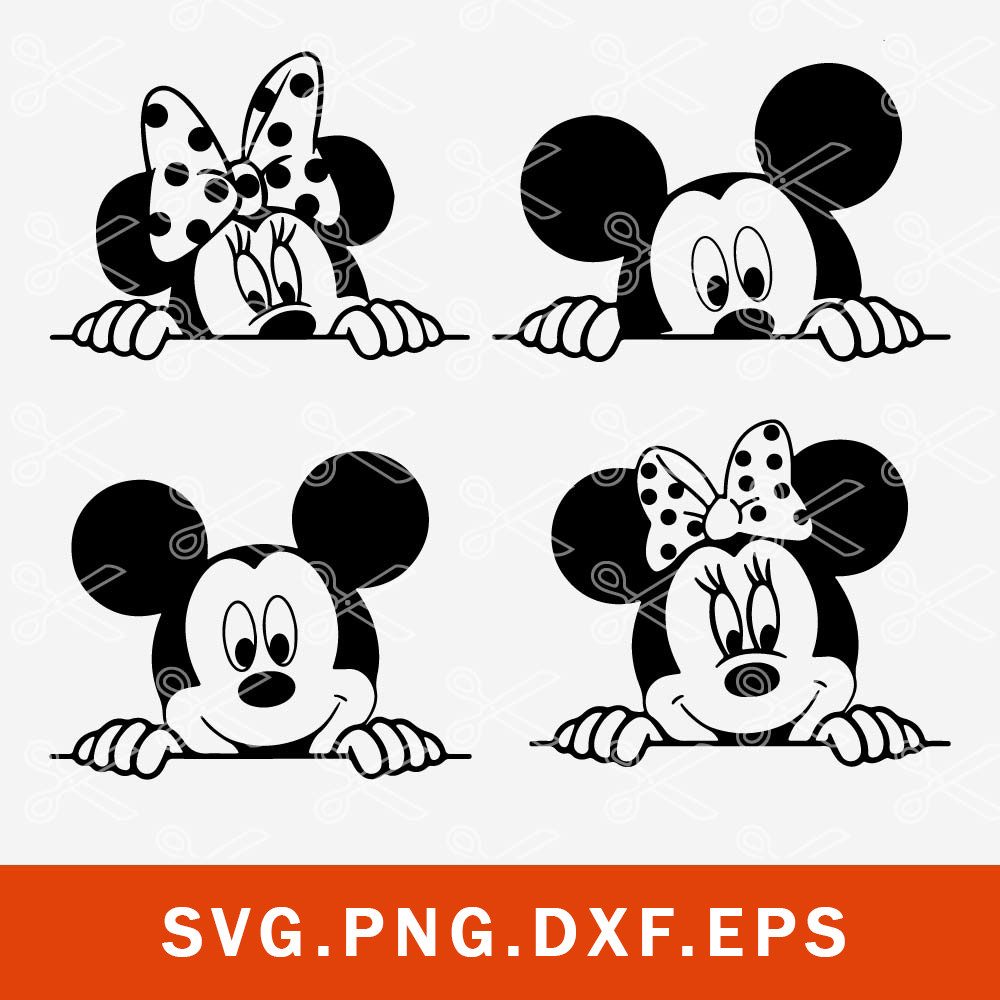 Mickey And Minie Peeking Svg, Mickey Mouse Svg, Minnie Mouse Svg, Disney Svg, Png Dxf Eps File