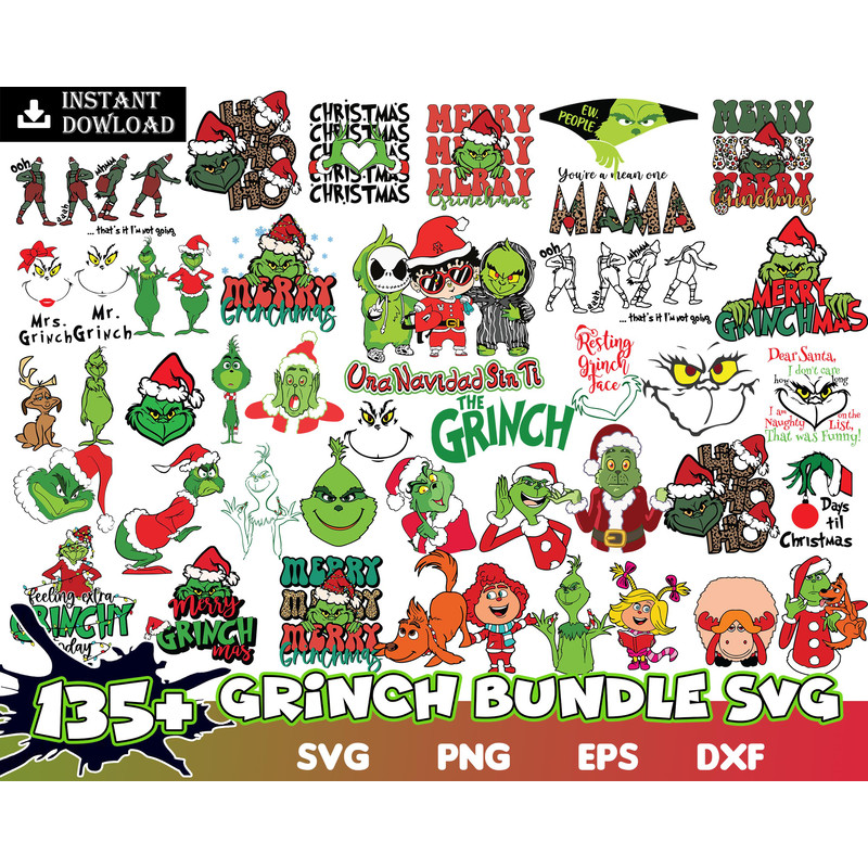 Grinch Bundle Svg, The Grinch Svg, Grinch Christmas Svg, Merry Grichmas Svg, Christmas Svg, Png Dxf Eps Digital File