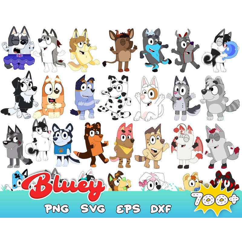 Bluey Heeler Clipart Bundle, Bluey Svg, Bluey Dog Vector, Bluey Cartoon Bundle Svg, Instant Download