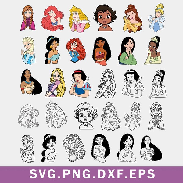 Princess Mini Svg Disney Princess Bundle Svg, Princess Svg, Disney Svg, Png Dx | Inspire ...