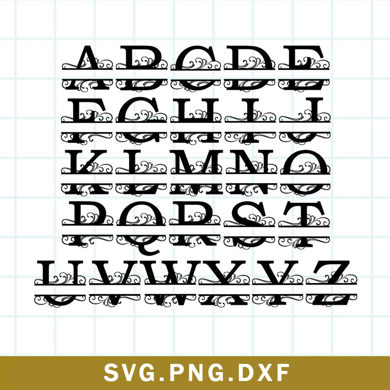 Slit Monogram Letters Svg, Split Monogram Alphabet Svg, Png Dxf File