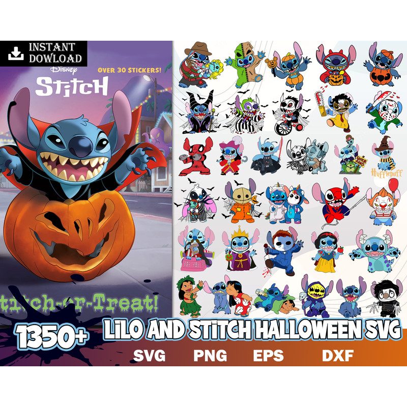 Lilo And Stith Halloween Bundle Svg, Stitch Horror Halloween Svg, Lilo And Stitch Svg, Halloween Svg, Png Dxf Eps File