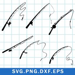 fishing pole bundle svg, fishing rod svg, fishig hook svg, fisherman svg, png dxf eps file