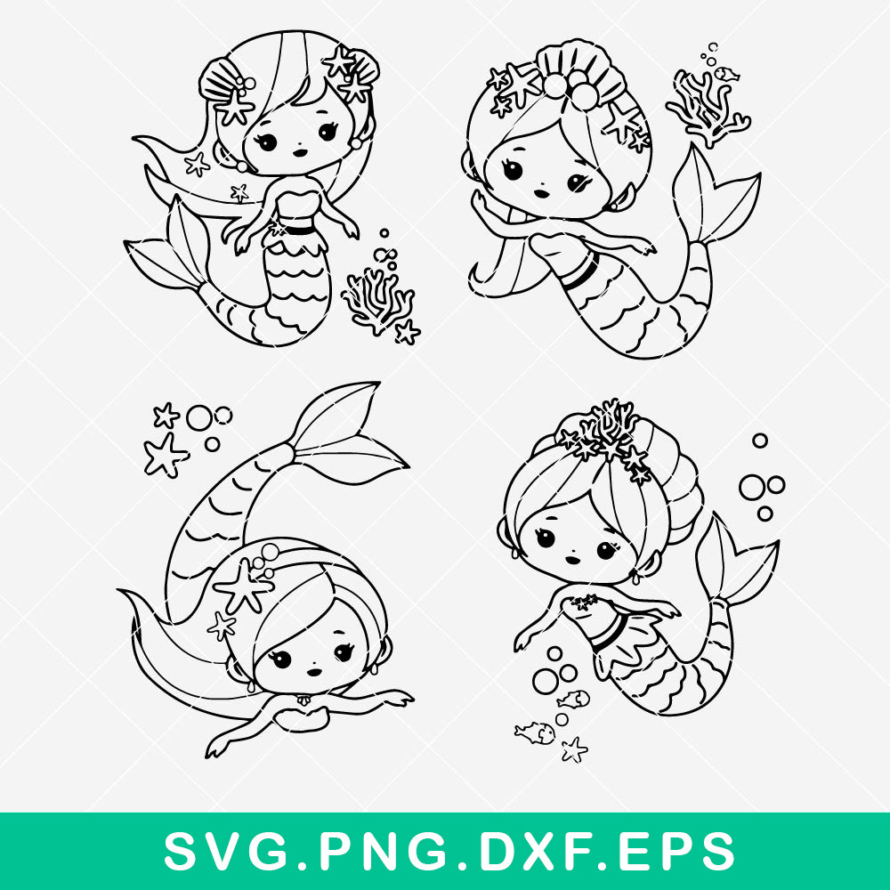 Mermaid Bundle Svg, Mermaid Svg, Mermaid Cute Svg, Png Dxf Eps File