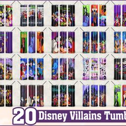 disney villains tumbler png bundle png, disney villains 20 oz skinny tumbler png, descendants tumler wrap png